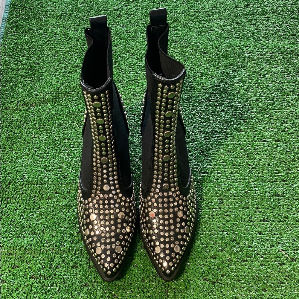 Sergio Todzi Studded Pointed Toe Ankle Boots Elastic Strap Rivet Detail X- 11 - Picture 2 of 6